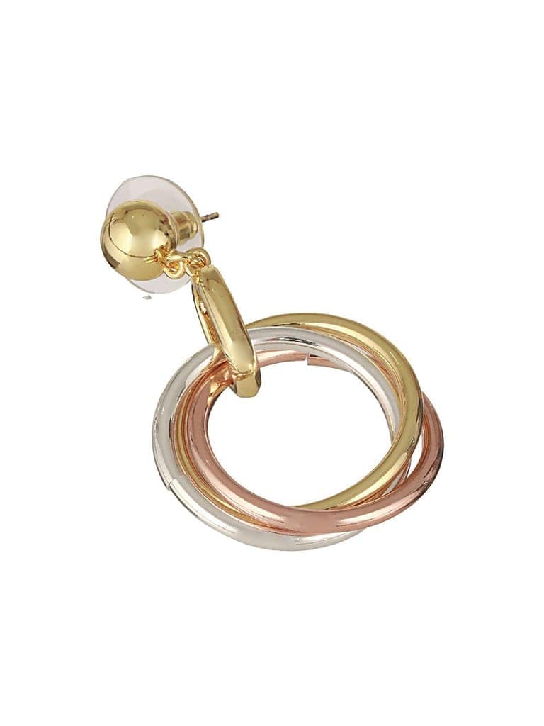 Anti-Tarnish 3 Toned Gold Plated Twisted Round Double Circle Chunky Drop Hoop Earrings view 9