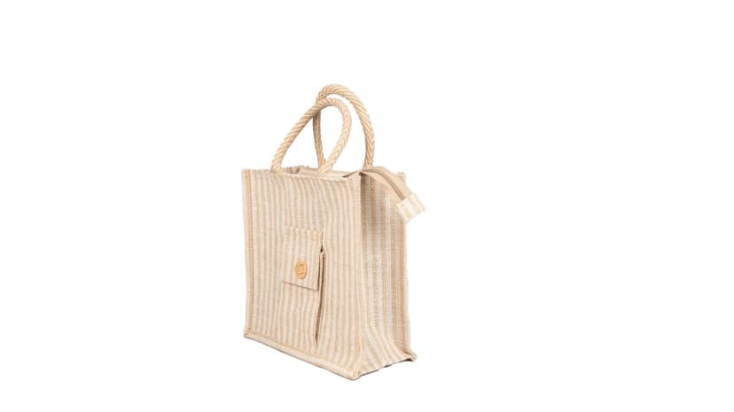 Handwoven Jute Tote Bag with Button Closure and Front Pocket view 2