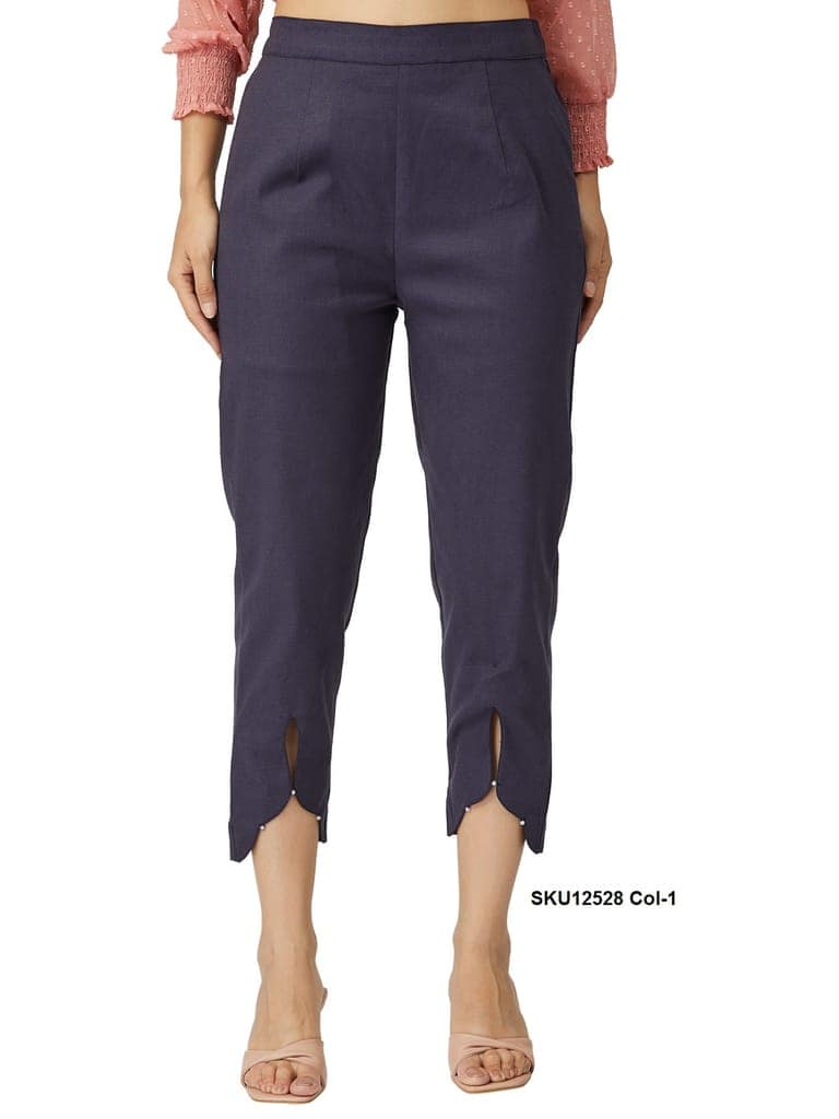 Stylish Dark Blue Cotton Ankle-Length Pants for Women view 6