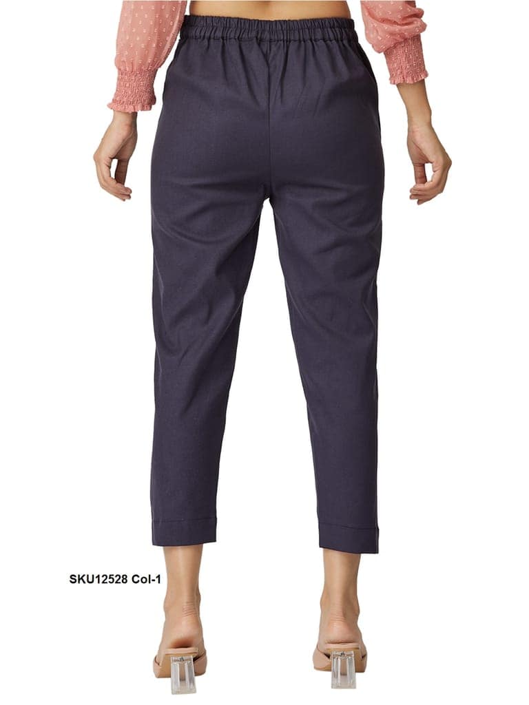 Stylish Dark Blue Cotton Ankle-Length Pants for Women view 7