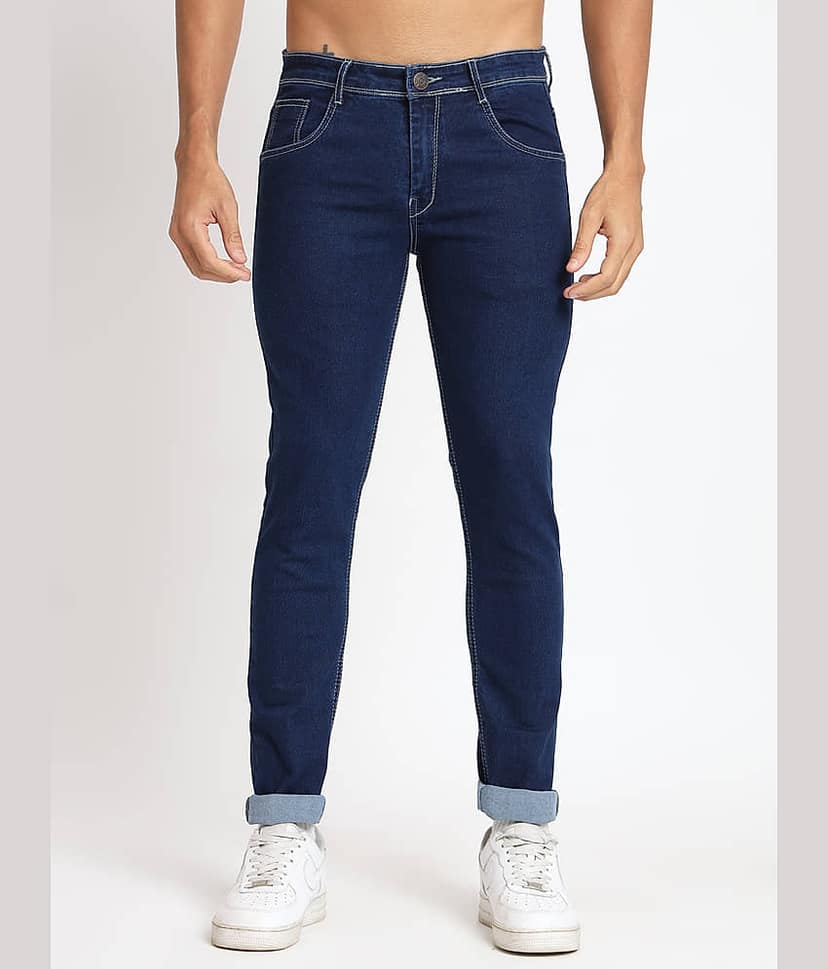 RAGZO Slim Fit Cuffed Hem Men's Jeans - Navy Blue ( Pack of 1 )