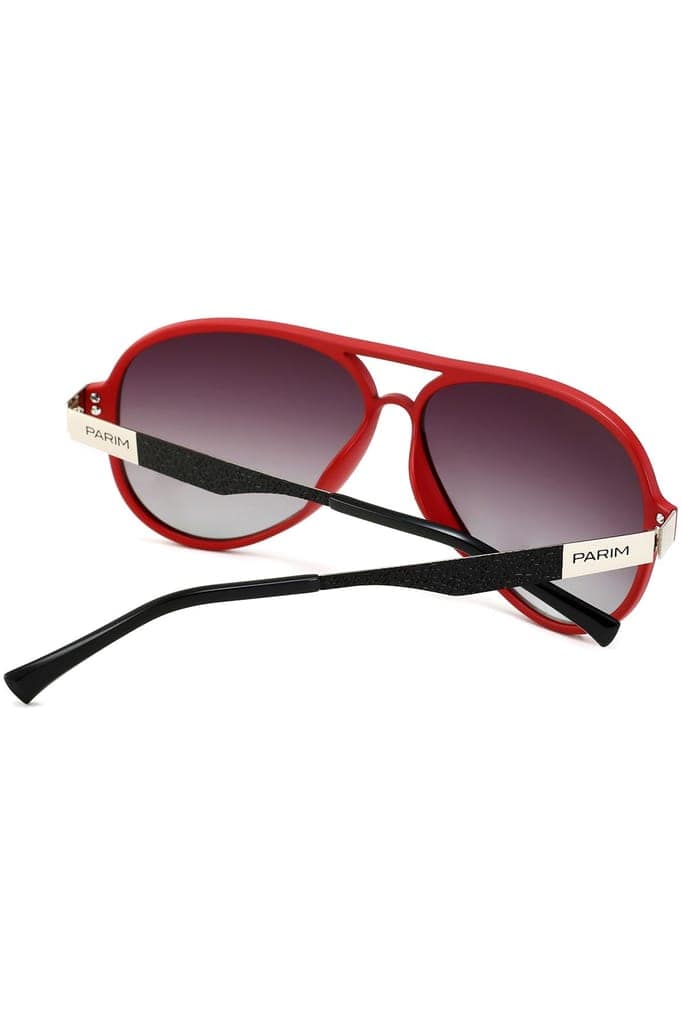 PARIM Polarized Men's Aviator Sunglasses Black::Red Frame / Grey Lenses | SKU 1024 R1 view 5