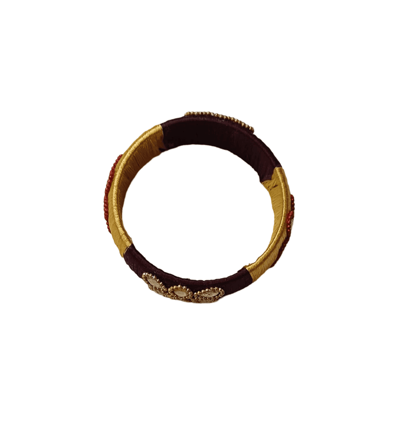 Silk Thread Bangle Set for Women - Yellow and Maroon view 3