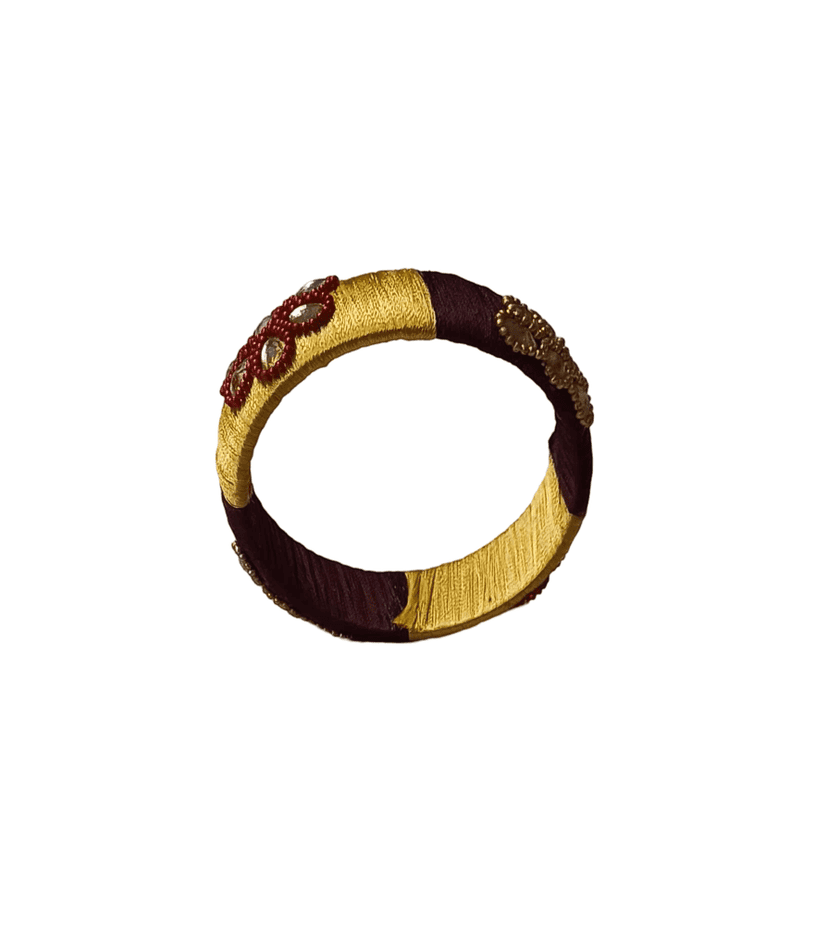Silk Thread Bangle Set for Women - Yellow and Maroon view 4