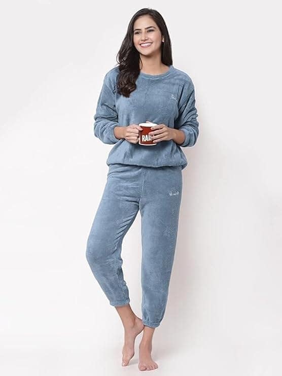 Combo Pack of 2 Women Winter Nightsuit Ladies Warm Night Suit Girls Pyjama Women's Top and Pajama Pants Regular Fit Pyjama Set view 3