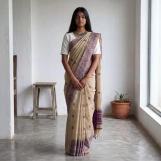 Handwoven Sambalpuri Cotton Saree in Mauve with Baandha Ikat Motifs