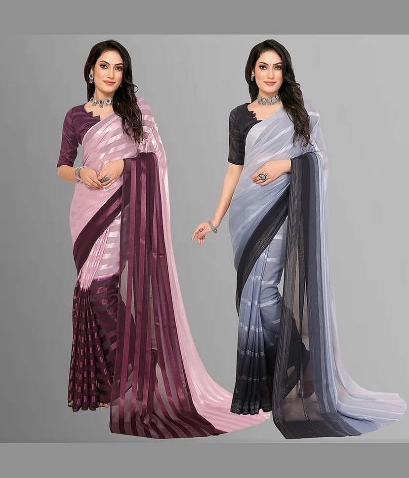 ANAND SAREES Satin Striped Saree With Unstitched Blouse Piece ( Multicolor )