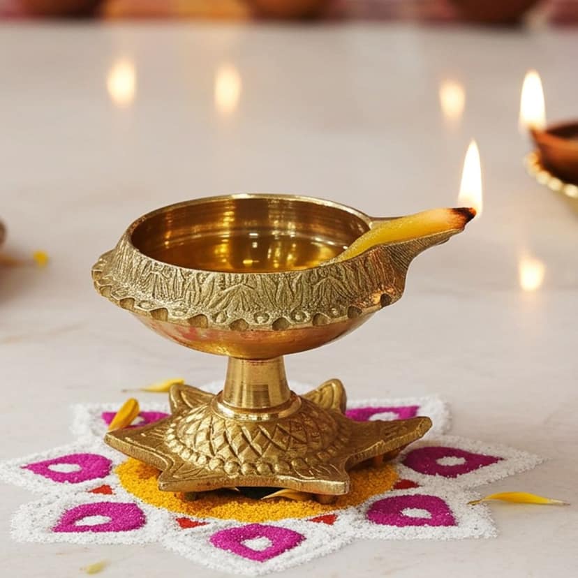 Brass Table Decor Oil Lamp Deepak On Tortoise - Decorative Deepak for Puja & Aarti, Height : 2.4 Inch (ZMAS141 D)