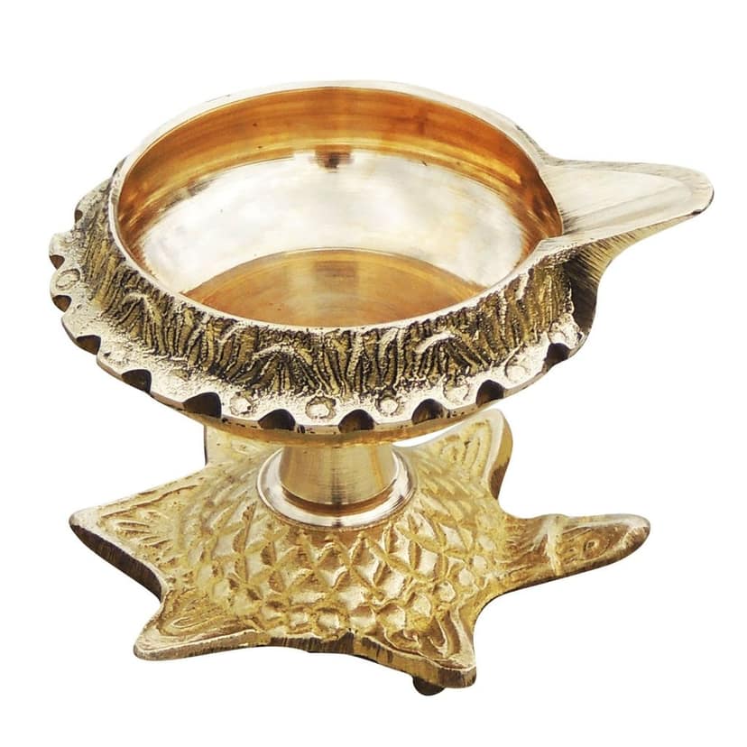 Brass Table Decor Oil Lamp Deepak On Tortoise - Decorative Deepak for Puja & Aarti, Height : 2.4 Inch (ZMAS141 D) view 2