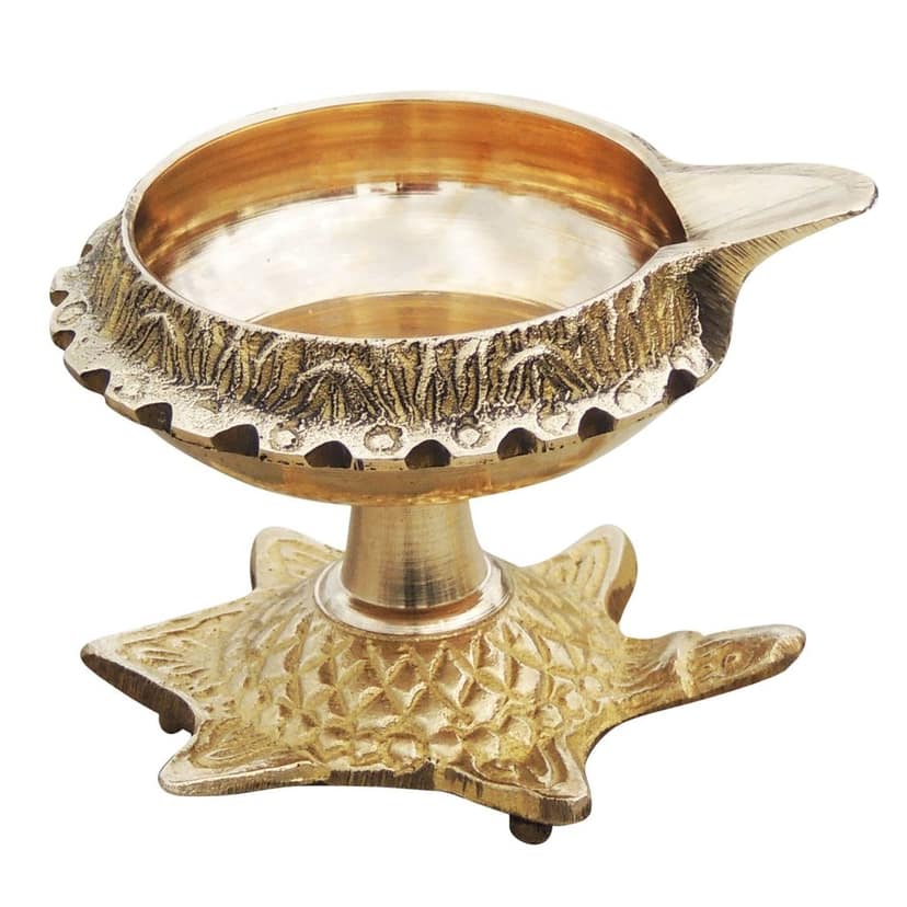 Brass Table Decor Oil Lamp Deepak On Tortoise - Decorative Deepak for Puja & Aarti, Height : 2.4 Inch (ZMAS141 D) view 3