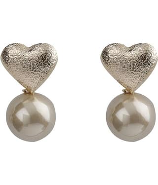 Silver Shine Lovely Gold Simple Polished Heart Design With Pearl Stud Earring For Girls And Women