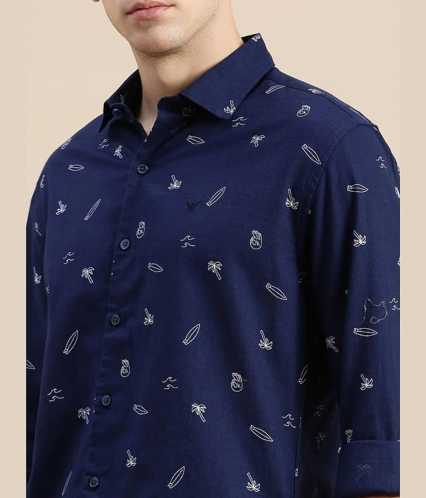 Showoff Cotton Blend Regular Fit Printed Full Sleeves Men's Casual Shirt - Navy Blue ( Pack of 1 ) view 6