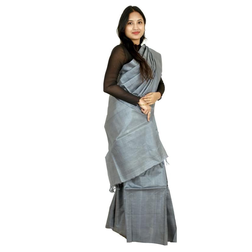 Tribes India Women's Steel GrayTussar Silk Saree - 1STXSARCG00026 - M5 view 2