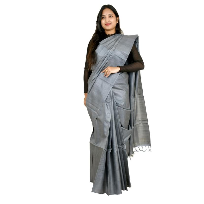 Tribes India Women's Steel GrayTussar Silk Saree - 1STXSARCG00026 - M5 view 3