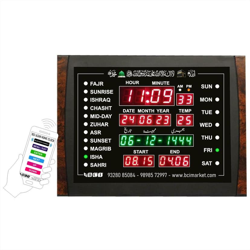 BCI Electronics : Azan Time Calendar Clock with Hijri Date Month for Home (Special for Masturat Ladies Namaz Time Home Clock) with Bluetooth Size 39.5x29.5 cm view 2