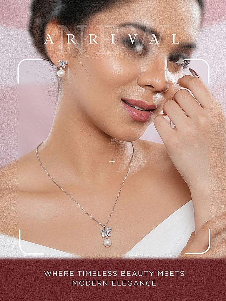 Elegant Pearl & Butterfly Pendant with Matching Earrings view 3