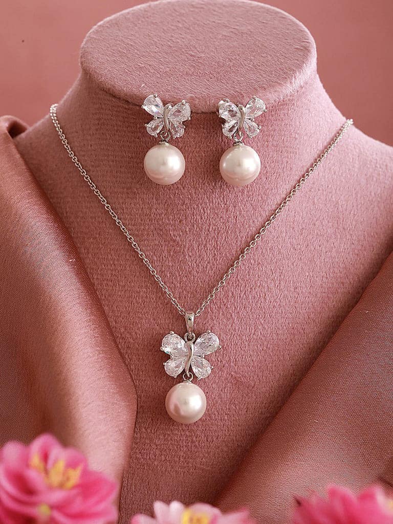 Elegant Pearl & Butterfly Pendant with Matching Earrings view 6
