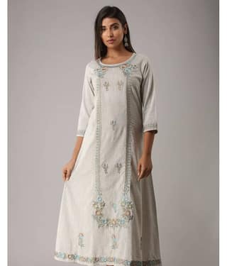 MAUKA - Silver Cotton Women's Flared Kurti ( Pack of 1 )