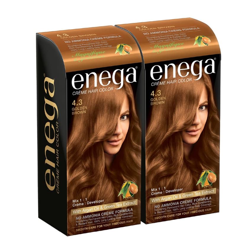 Enega Golden Brown Hair Color Cream 120ml | No Ammonia | With Argan Oil and Green Tea Extract | Nourishing and Long Lasting