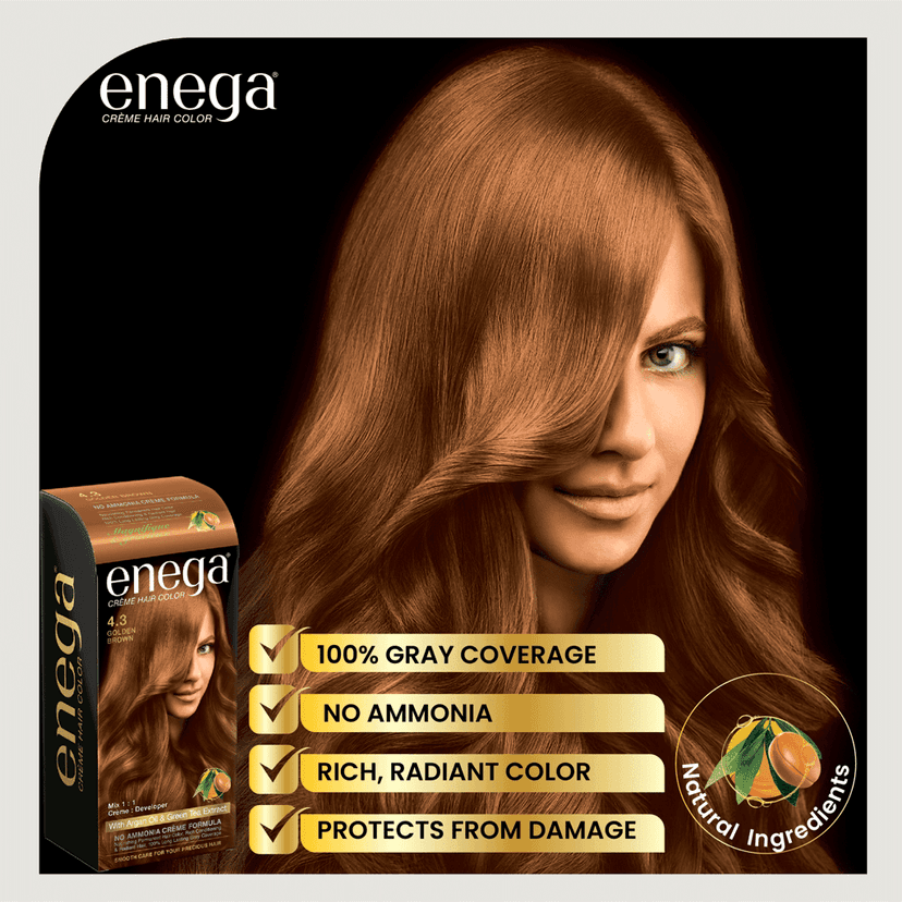 Enega Golden Brown Hair Color Cream 120ml | No Ammonia | With Argan Oil and Green Tea Extract | Nourishing and Long Lasting view 10