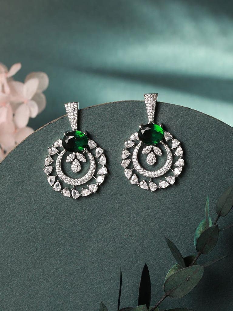 Silver Plated CZ Studded Statement Hoop Earrings view 3