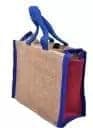 Jute Tote Bag with Blue Trim view 2