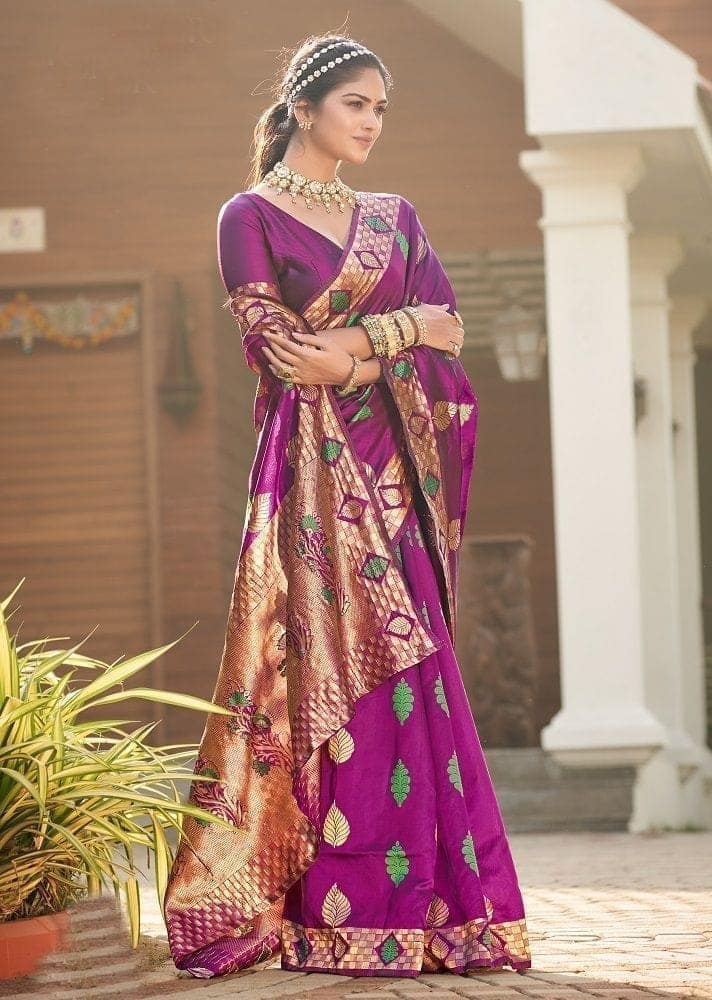 Woven Art Silk Saree in Purple
