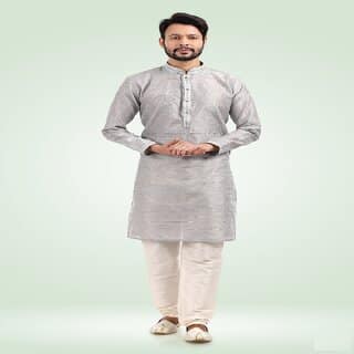 Raivat Ethnic Grey Colour Jacquard Banarasi Silk Pintux Work Kurta Pajama 1808