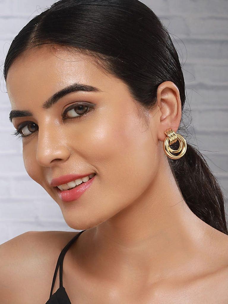 Anti-Tarnish 18k Gold Plated Concentric Hoop Earrings view 4