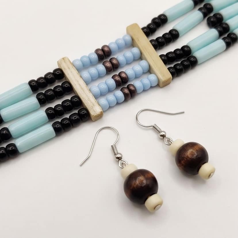 Handcrafted Multi-Strand Beaded Choker with Earrings view 3