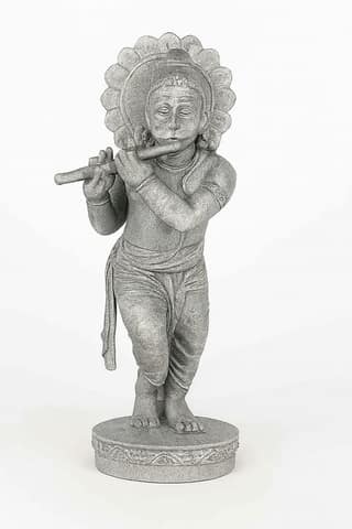 Divine Bal Krishna Flute Player Statue - Grey Stone Finish