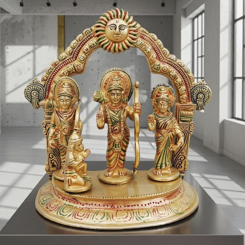 Brass Ram Darbar God Idol Statue | Best Ram Parivar Murti for Home Mandir, Height : 7.3 Inch (BSMAS884 C)