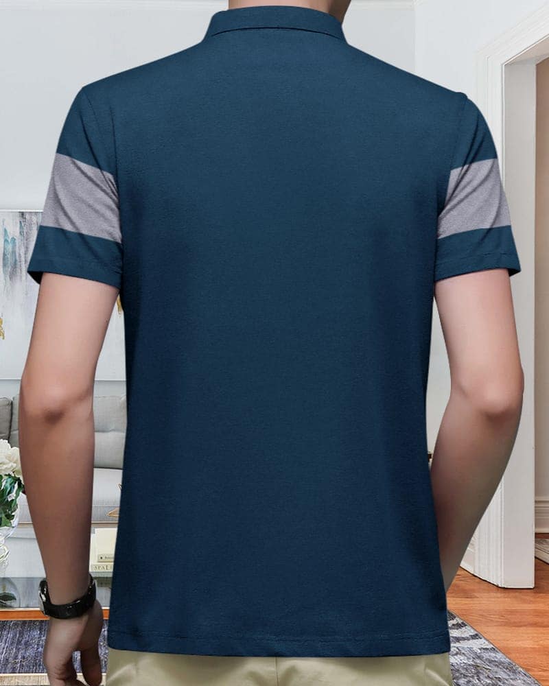 EYEBOGLER MEN'S POLO NECK HALF SLEEVES SOLID NAVY BLUE T-SHIRT view 2