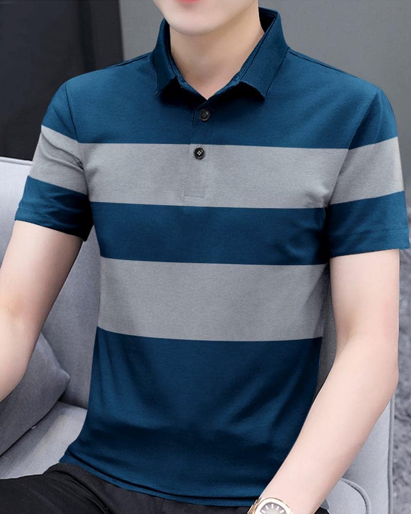 EYEBOGLER MEN'S POLO NECK HALF SLEEVES SOLID NAVY BLUE T-SHIRT view 3