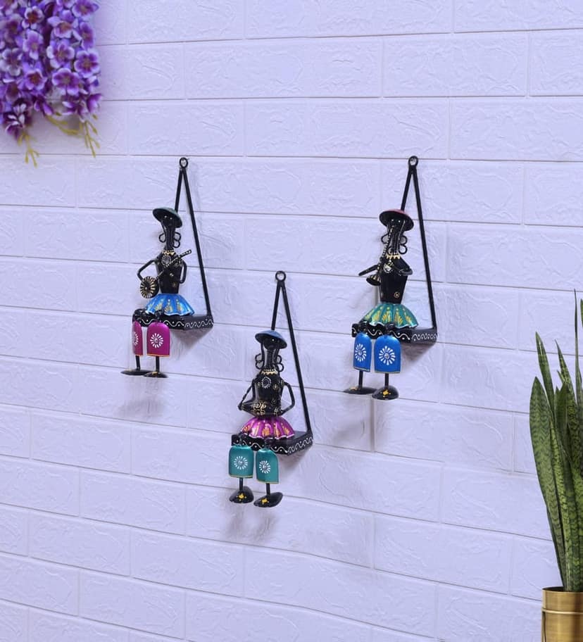 Handcrafted Iron Wall Hanging Musician Set Ethnic Home Decor Traditional Iron Musician Wall Art Hanging Set