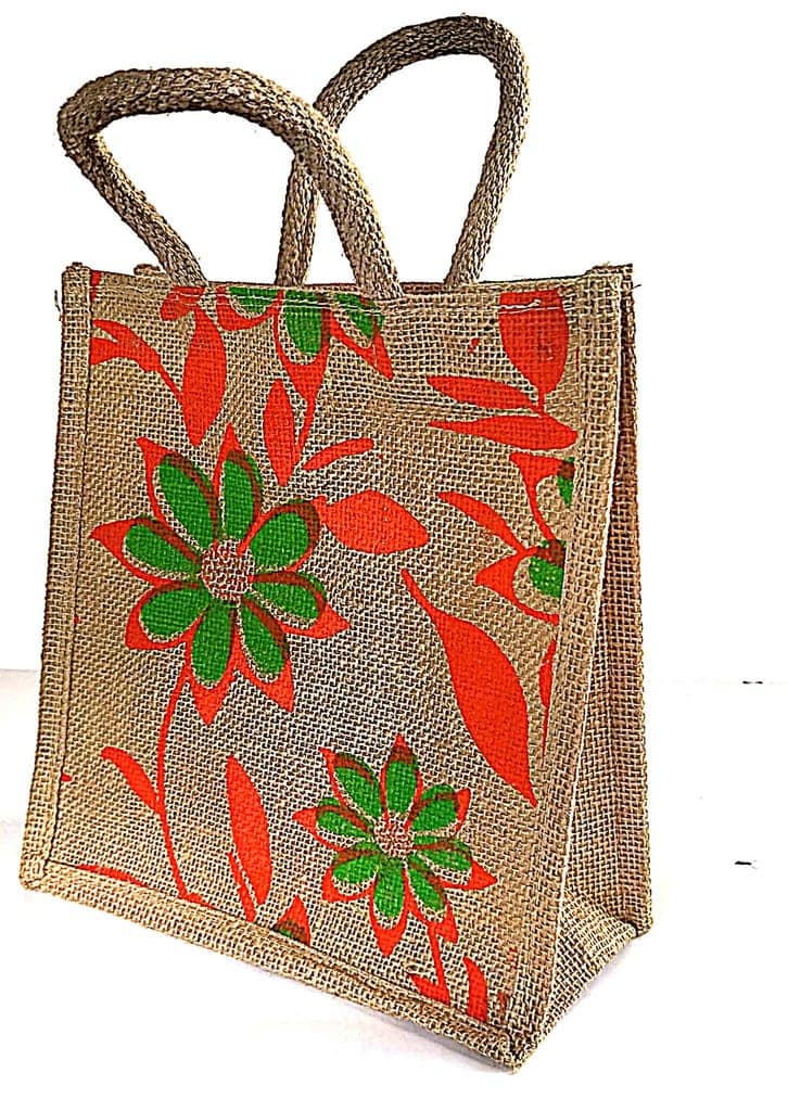 Jute Tote Bag with Floral Print view 3