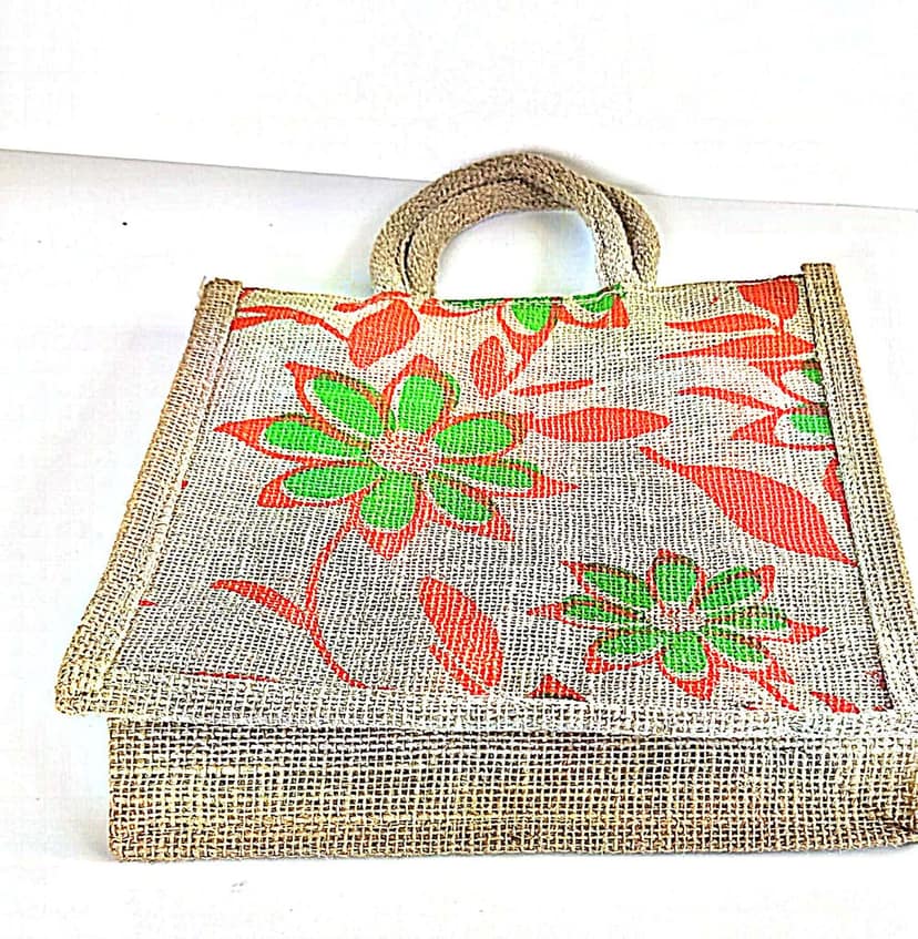 Jute Tote Bag with Floral Print view 4