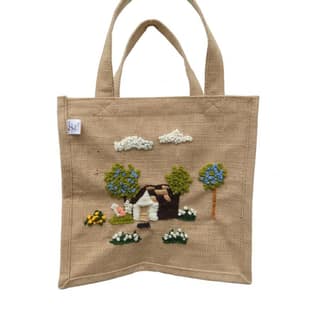 HAND-EMBROIDERED JUTE TOTE BAG - LANDSCAPE