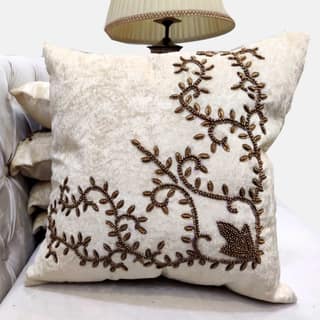 Suede White/ Cream Set of 5 Ethnic Beaded Embroidered Square Combo Cushion Covers for Sofa Home Bedroom (24x24 inch or 60 x 60 cm)