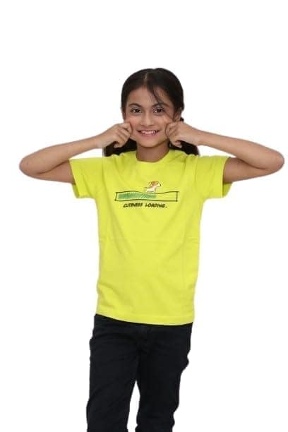KUCHU Unisex T-Shirt | Cuteness Loading Print | 10–11 Years | Cotton Modal Fabric | Soft Feel | Breathable | Digitally Printed | Vibrant Colour Yellow