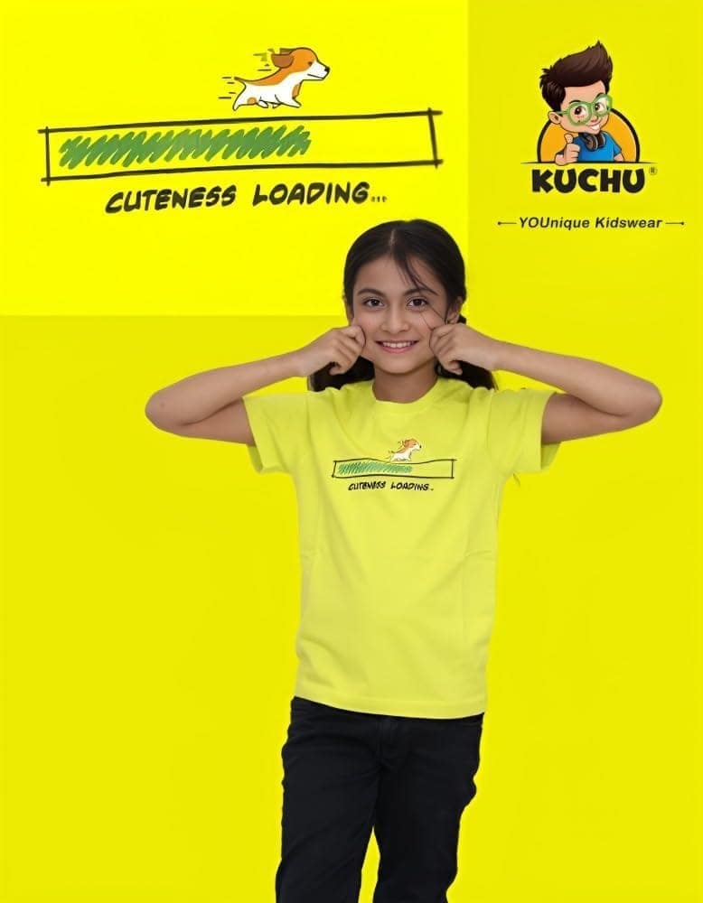 KUCHU Unisex T-Shirt | Cuteness Loading Print | 10–11 Years | Cotton Modal Fabric | Soft Feel | Breathable | Digitally Printed | Vibrant Colour Yellow view 8