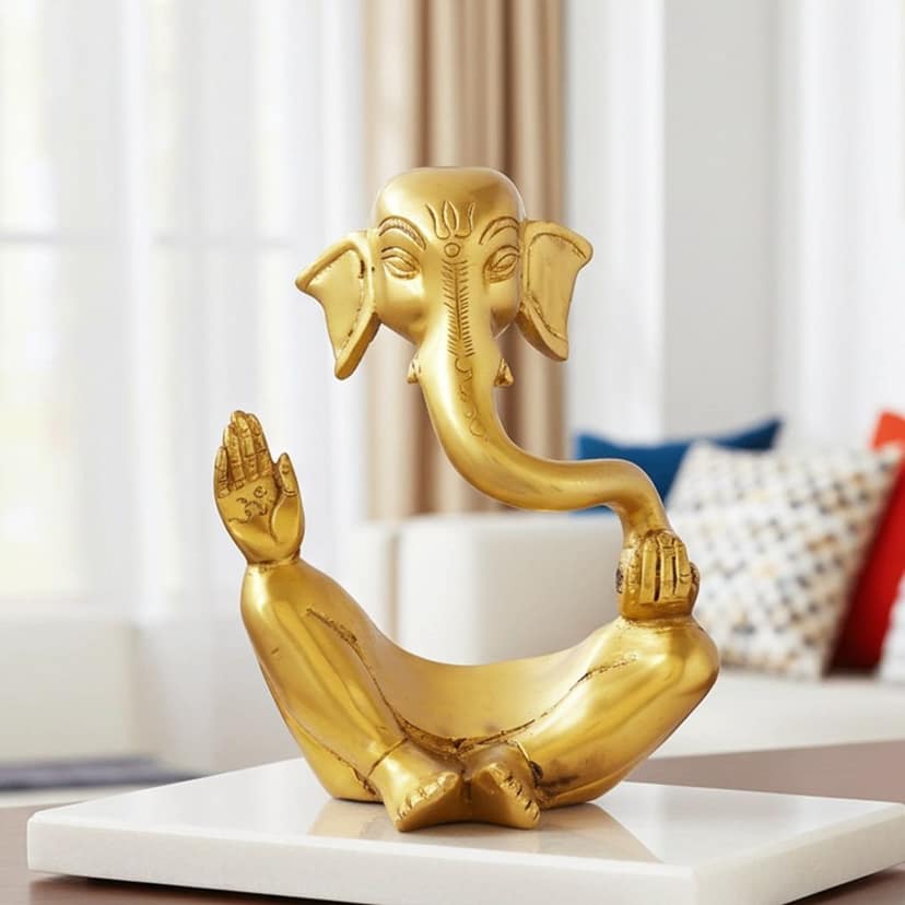 Premium Handcrafted Brass Ganesh Idol for Home Temple, Vastu & Diwali Gift, Height : 8 Inch (BSMAS1103 A)