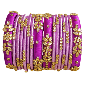 Purple & Lilac Silk Thread Bangles with Golden Accents