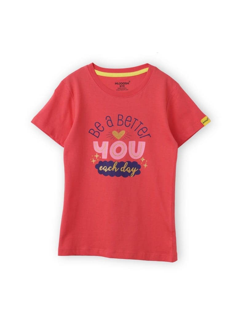 Girls T-Shirt Hibiscus Red / Sparking Grape Violet, Soft Cotton, Ages 7-14 (2pcs pack) view 4