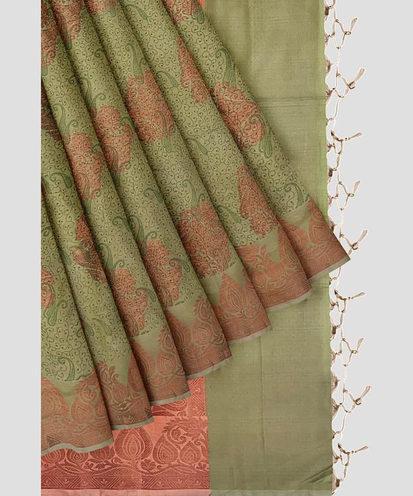 Pickle Green Color Soft Silk Saree With Unstitched Blouse view 3