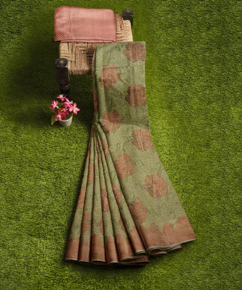 Pickle Green Color Soft Silk Saree With Unstitched Blouse view 6