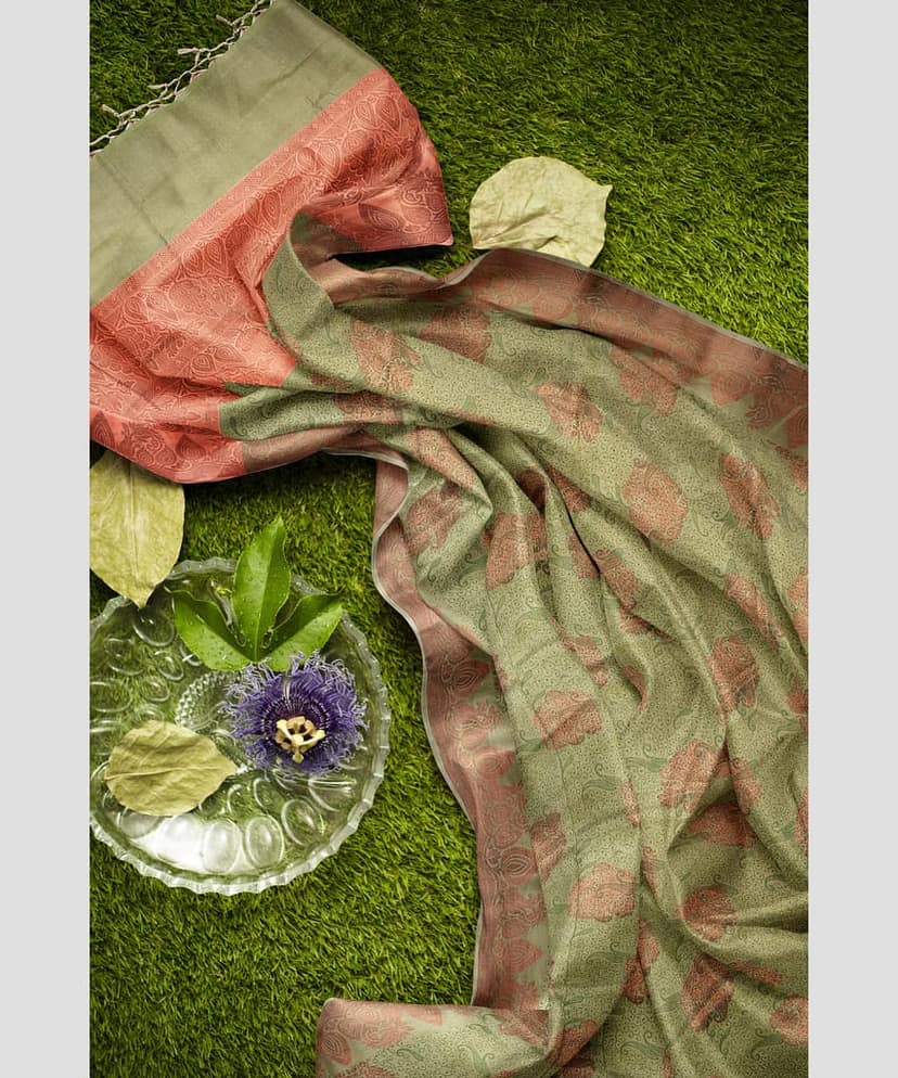 Pickle Green Color Soft Silk Saree With Unstitched Blouse view 7