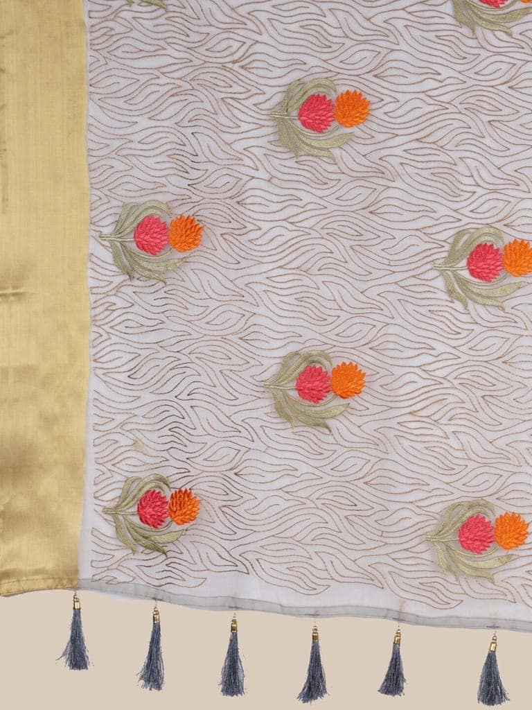 Grey Organza Saree With Woven Design view 3