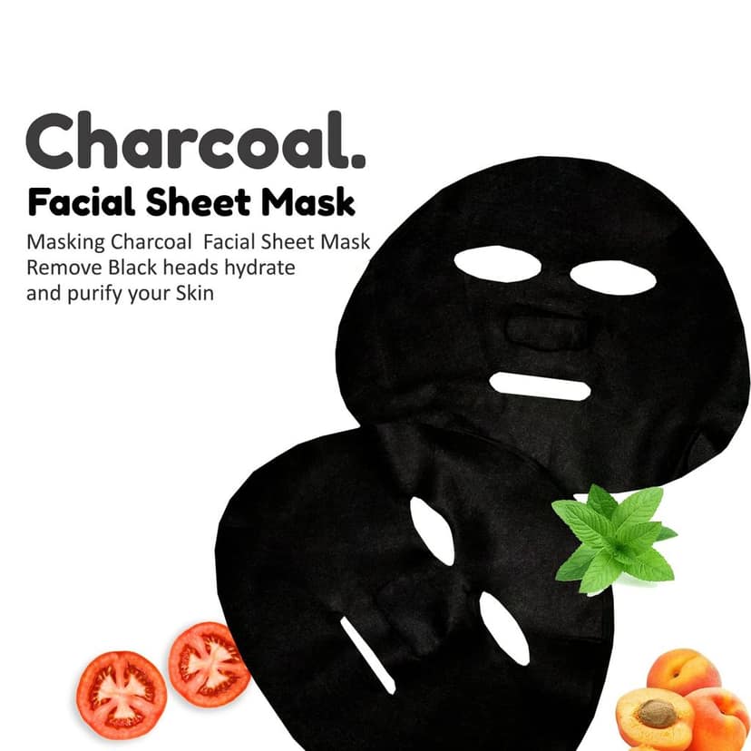 Masking Diva Charcoal Face Sheet Mask Natural Serum Facial Sheet Mask Hibiscus, Apricot & Charcoal for Skin Detox, Cleansing Anti-Ageing (Pack Of 01) Bamboo Charcoal Mask Sheet view 4