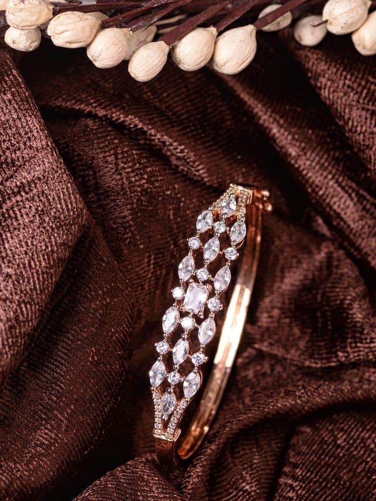 Rose Gold Plated White AD studded Contemporary bangle Bracelet view 2